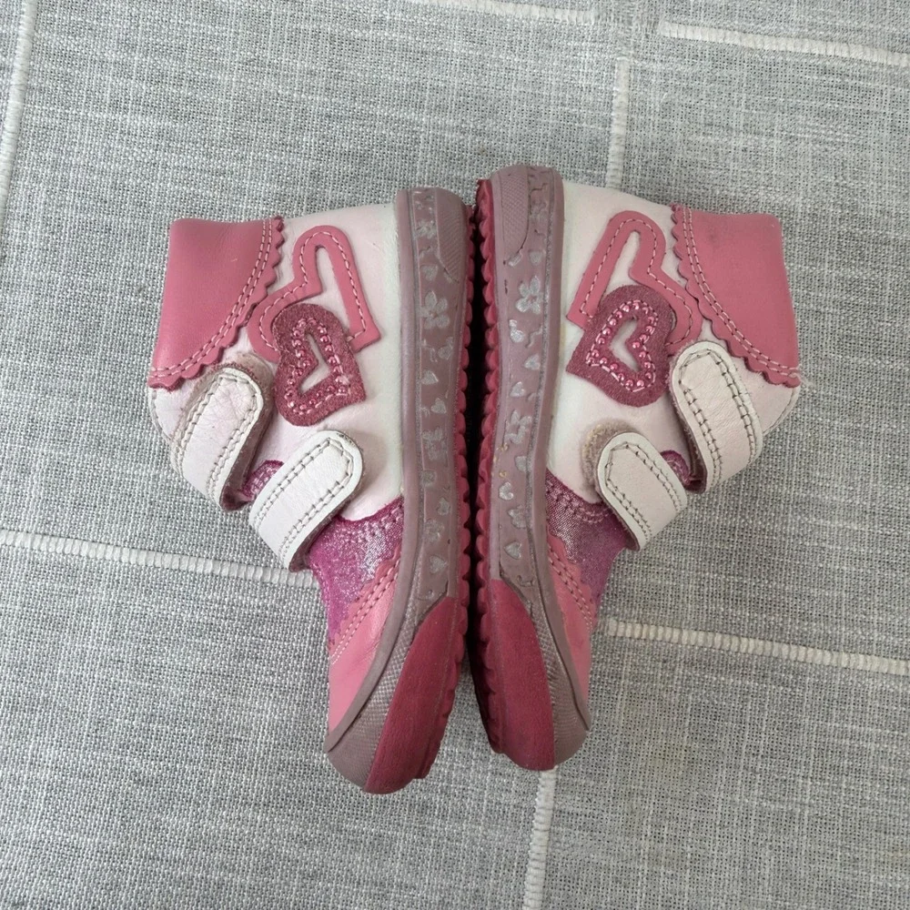 Bartek Girls Leather Boots Ankle Shoes Size 21 Pink Hearts Toddler US Size 5-5.5